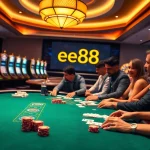 Exciting gameplay at ee88 casino with poker chips and vibrant slot machines.