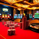 Engaging players at M88 poker table amid exciting casino atmosphere with chips and slots.