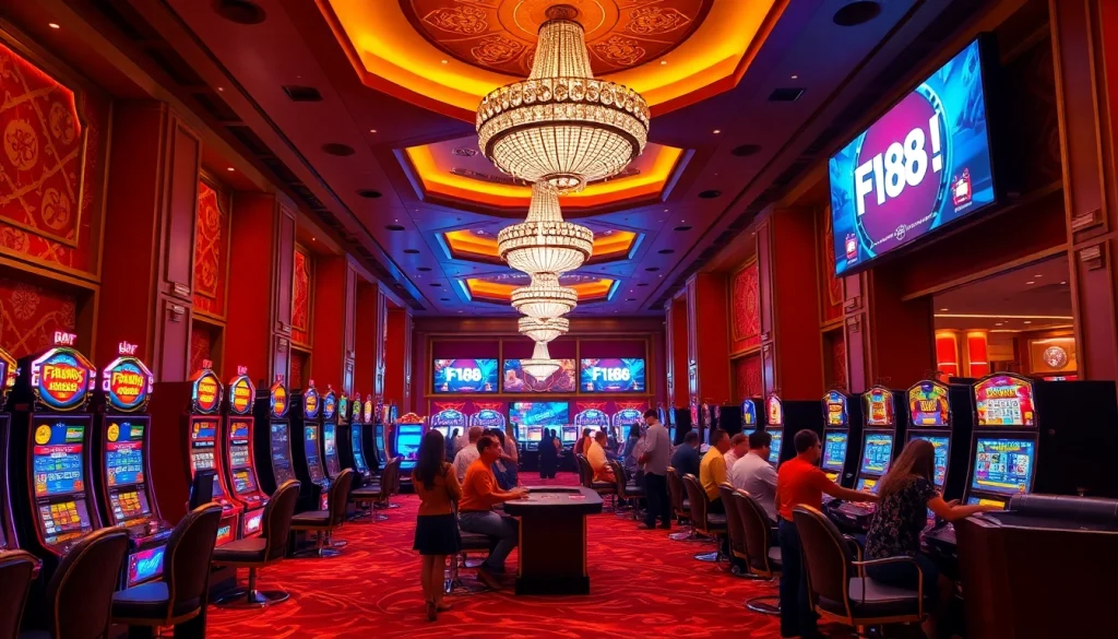 Experience the excitement of F168 with players enjoying thrilling games and vibrant casino atmosphere.