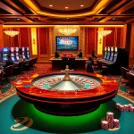 Experience thrilling games at VU88 – vibrant casino scene showcasing poker and roulette.