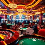 Exciting casino scene featuring dh88-themed poker tables and vibrant slot machines.