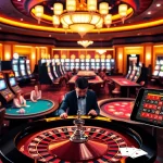 Experience the excitement of 69vn with vibrant slot machines and elegant poker tables in a luxurious casino setting.