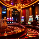 Players experiencing a thrilling game at OK8386 casino with vibrant slot machines and poker chips.
