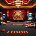 Experience the excitement of HB88 at a luxurious casino table with poker games and vibrant chips.
