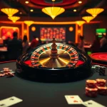 Engaging casino scene with roulette wheel, poker chips, and cards, featuring 8kbet.