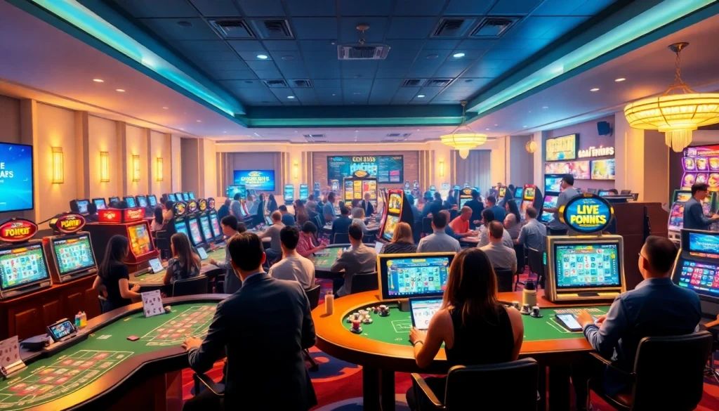 Engaged players enjoying online betting at https://onew88.com/ with a modern casino ambiance.