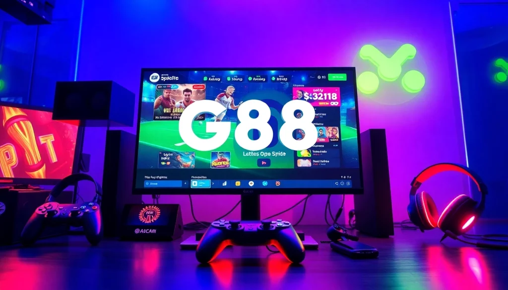 G88 gaming platform showcasing a vibrant gaming interface and accessories