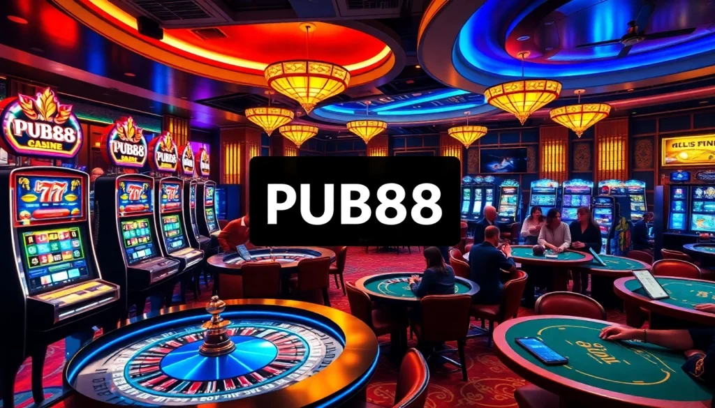 Engage with exciting gambling elements at https://pub88.in.net/ featuring vibrant casino lights and games.