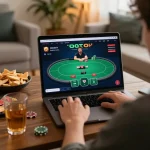 Engaged player enjoying online poker at https://go8.agency/ in a cozy home setup.