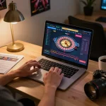 Engaging in online casino games at home with hay win betting strategies in focus.