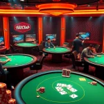Players engaging in thrilling card games showcasing Hitclub đổi thưởng, featuring an elegant casino atmosphere.