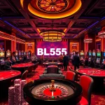 Experience the thrill of gambling at BL555's luxurious casino with vibrant slot machines and poker tables.