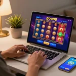 Enjoying gameplay on go88 platform with laptop and smartphone setup, showcasing engaging online slots experience.