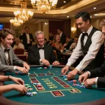 Players celebrating wins at the 123B casino tables, vibrant atmosphere, engaging gameplay.