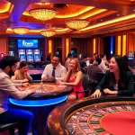 Players enjoying games at KKWIN casino with vibrant tables and slot machines.
