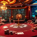 Experience the thrill of gambling at SumClub with vibrant casino scenes featuring poker games and colorful chips.