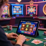 Dynamic Bomwin gaming experience with vibrant casino atmosphere and engaging user interface on tablet