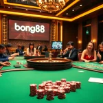A dynamic gaming environment showcasing a vibrant scene of players engaging with bong88's online gambling platform filled with excitement and luxury.