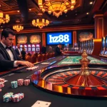 Gambling enthusiasts enjoy fast-paced action at the hz88 roulette table in a luxurious casino setting.