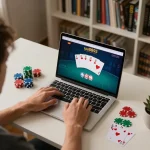 Player engaged in online poker on uu8855 with cards displayed on screen, showcasing a strategic gaming moment