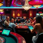 A lively online casino scene featuring players engaged in games at CO88, showcasing intense gameplay with vibrant slot machines.