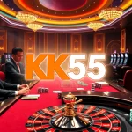 High-stakes poker action at KK55 casino showing chips and cards