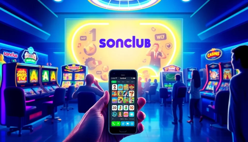 Sonclub gaming portal showcasing vibrant casino games and a user-friendly app interface.