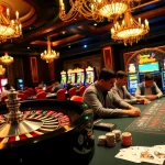 Exciting poker game at 98Win casino showcasing vibrant chips and focused players.