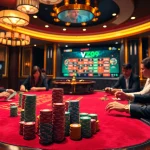 Players immersed in high-stakes vz99 casino games, with vibrant chips and roulette action.