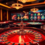 Experience the excitement of online games at https://vu88.ink/ with luxurious casino tables and a vibrant roulette wheel.