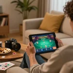Experience online gaming at https://tg88uk.com/ with an engaged player using a tablet in a cozy home setting.
