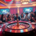 Excited players engaging in a lively casino setting highlighting 58win com's dynamic gaming experience.