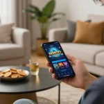 Engaging with the MMOO mobile app for an exhilarating gaming experience at home.
