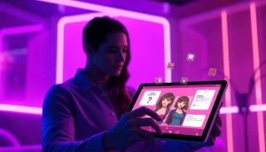 Engaging NSFW AI platform interface showcasing emotional character interactions and customization features.