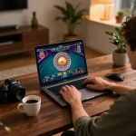 Engaged player using https://max88sss.com/ on a laptop for an exciting online roulette game.