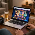 Player enjoying an engaging slot game on 7M online casino platform from home.