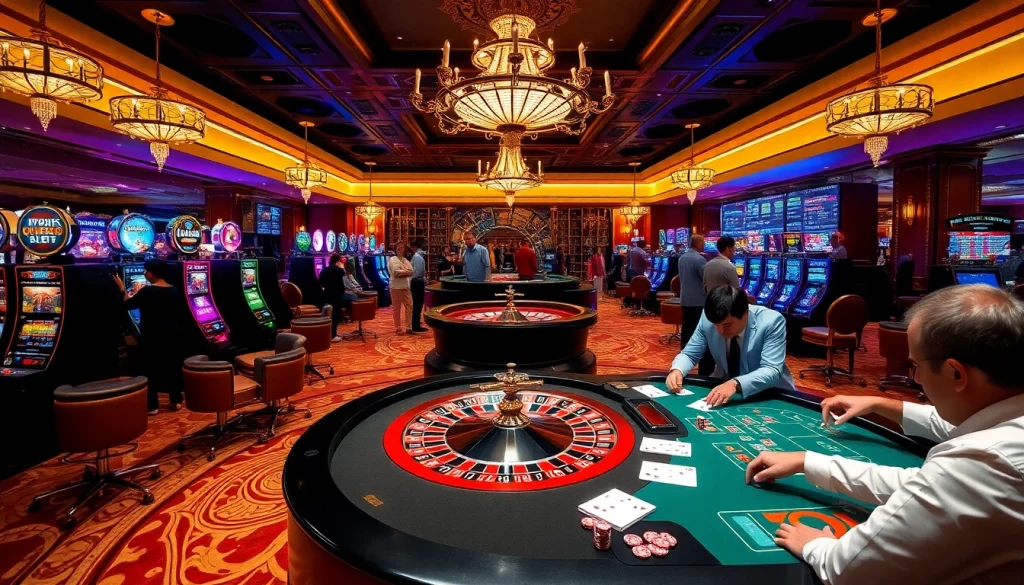 Engaged players at a luxurious casino showcasing the thrill of betting from https://g28.tech/ with vibrant slots and roulette.