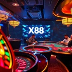 Experience the thrill of gambling at XX88 UK COM with this captivating casino scene featuring roulette and poker.
