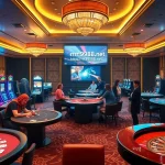 Exciting gaming atmosphere at https://rr9988.net/ featuring poker tables, slot machines, and roulette.
