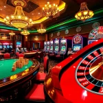 Exciting gambling scene at Nhà cái 8DAY with poker, roulette, and vibrant casino atmosphere.