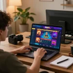 Engaging online casino action with 789BET displayed on laptop screen for a strategic gaming experience