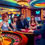A lively casino atmosphere featuring a live dealer and engaging players at tables, highlighting https://uu88xpj.com/.