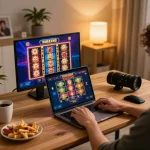 A player engaging in gaming on J88.Com with an inviting home setup, focusing on responsible entertainment and strategy.