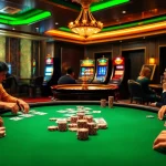 Engaging players enjoying poker at tintuceva.net's luxurious casino scene with vibrant gaming elements.