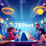 Dynamic illustration showcasing 789bet's exciting online gambling experience with diverse players and vibrant gaming elements.