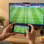 KQBD sports betting action on mobile app while watching live football match for better engagement.