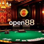 Engaging gamblers at an open88 casino table, showcasing chips and cards in an exciting scene.