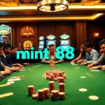 Engage in a thrilling poker game at a luxurious casino featuring mint 88 elements.