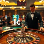 Experience thrilling gameplay at lc88, featuring a luxurious casino table with roulette and vibrant slot machines.
