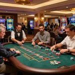 Miso 88 players engaged in an exciting roulette game in a luxurious casino setting, showcasing vibrant casino atmosphere.